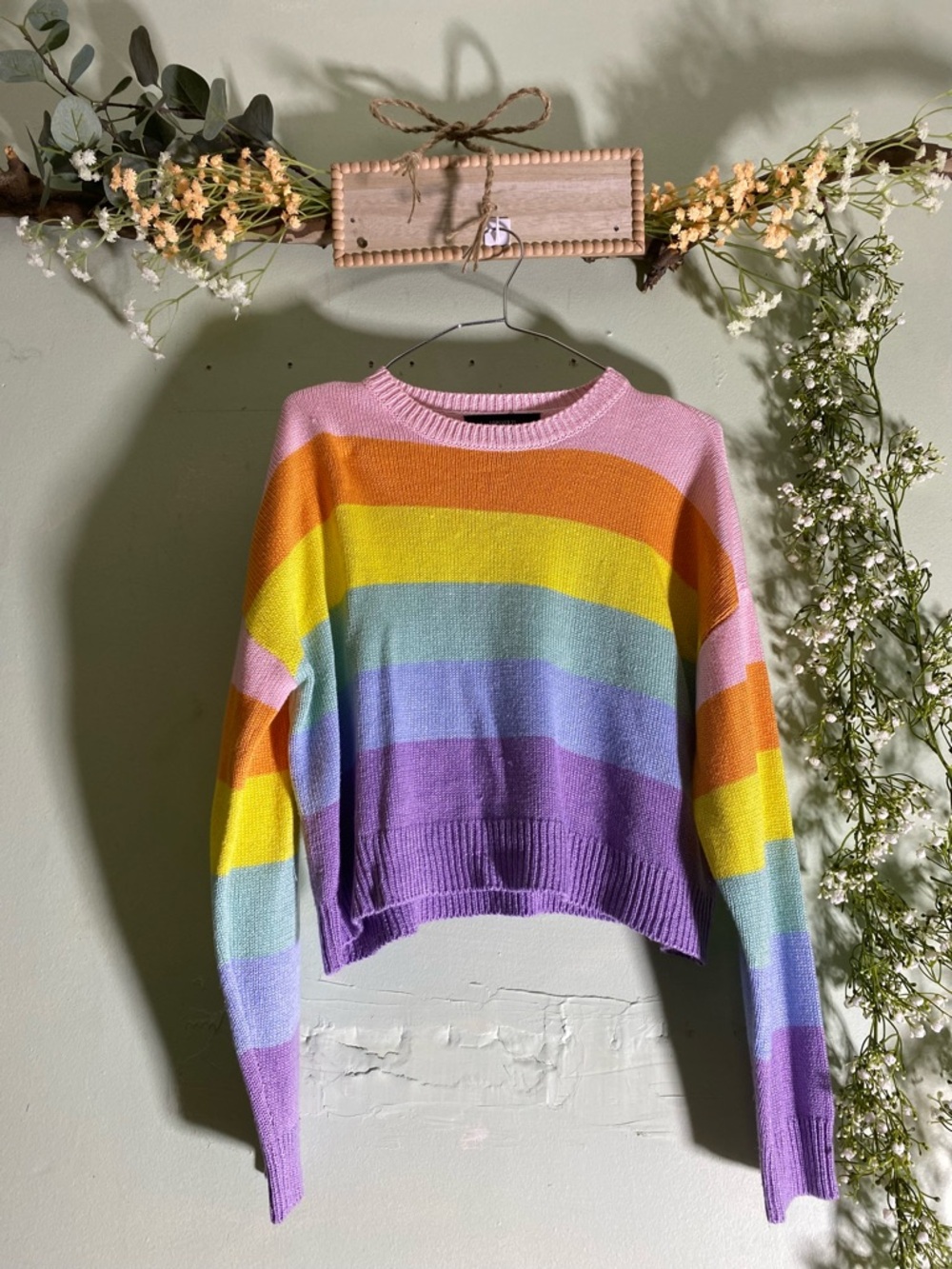 Forever 21 Pastel Rainbow Striped Crewneck Sweater